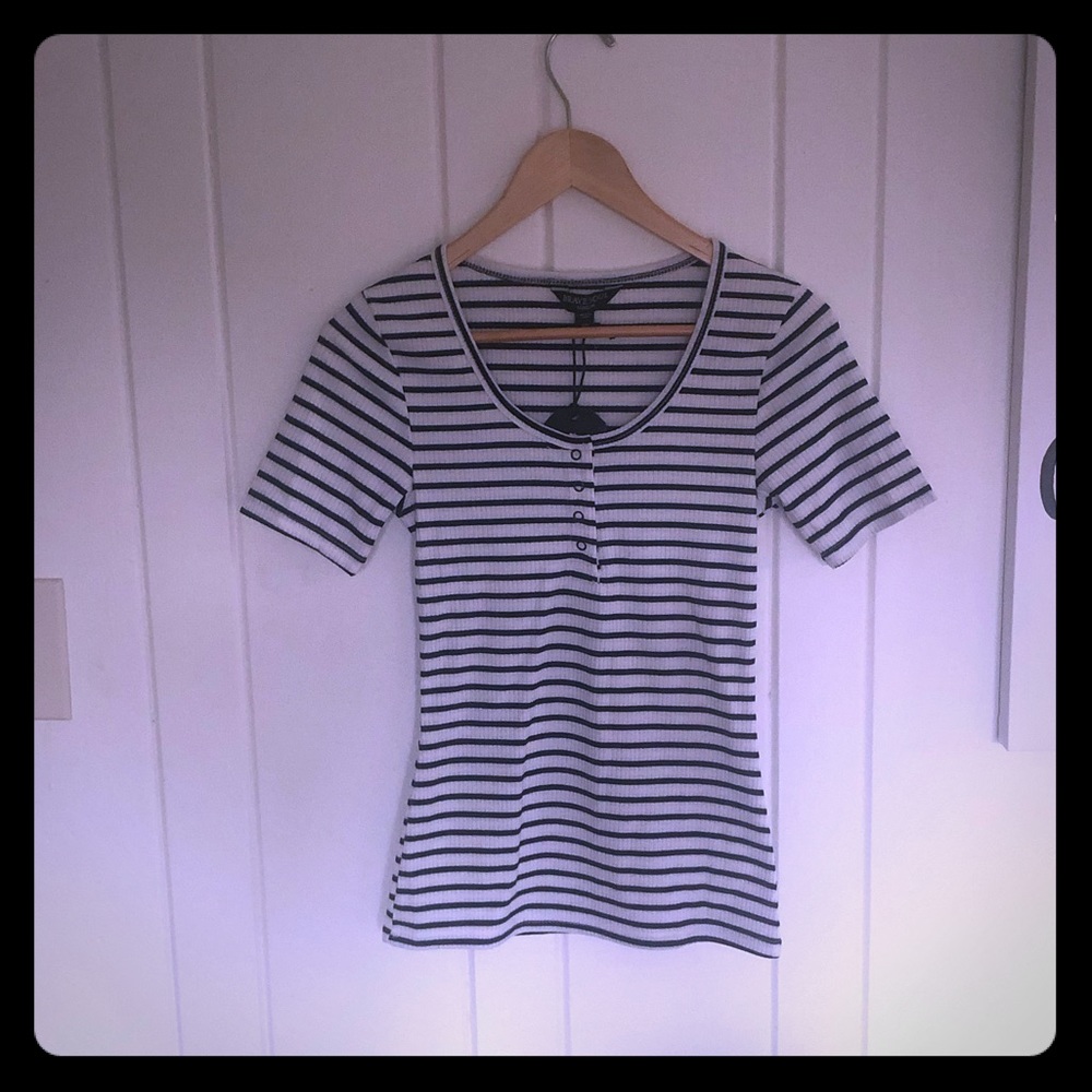 Ribbed Striped Popper T-Shirt